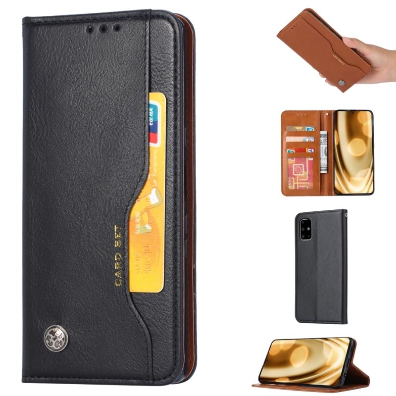 Voor Galaxy A51 Knead huidtextuur horizontale Flip lederen draagtas met foto frame & houder & kaartsleuven & portemonnee (zwart)