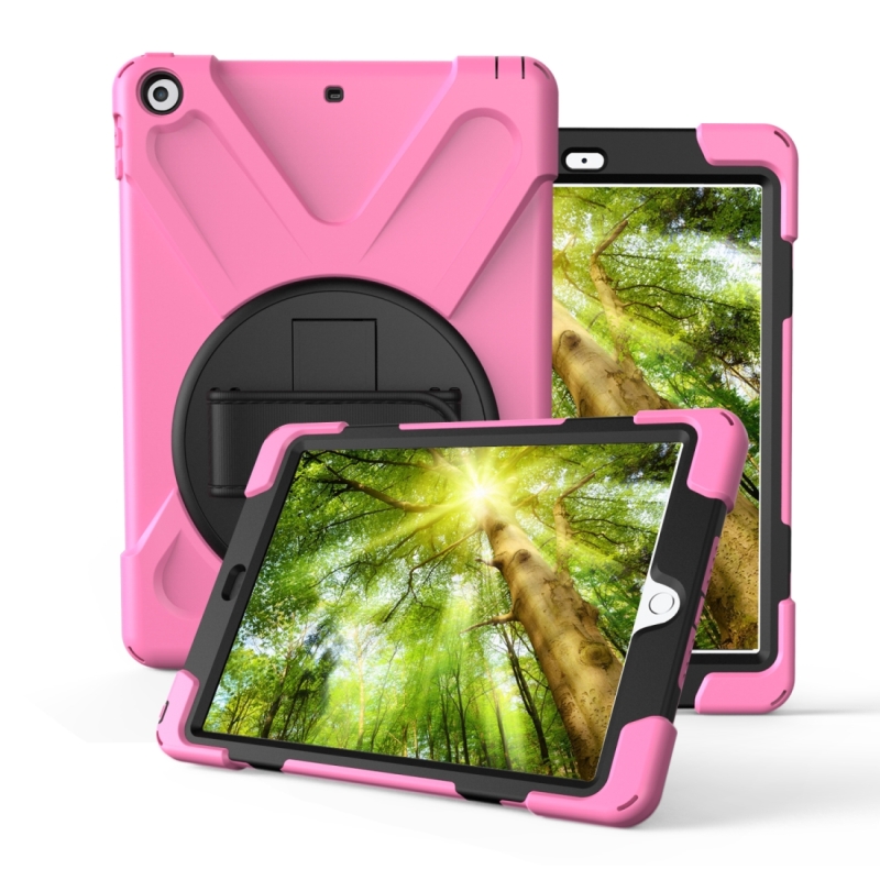 Voor Huawei MediaPad M6 10 8 360 graden rotatie PC + siliconen beschermhoes met houder & hand-strap (roze)