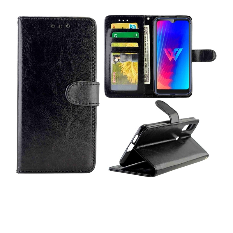 Voor LG W30 Crazy Horse Texture Leather Horizontal Flip Protective Case met Holder & Card Slots & Wallet & Photo Frame(Black)