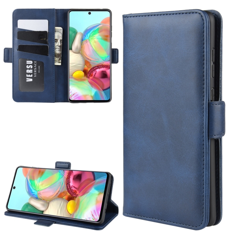 Voor Galaxy A81 / M60S / Note 10 Lite Dual-side Magnetic Buckle Horizontal Flip Leather Case with Holder & Card Slots & Wallet(Dark Blue)
