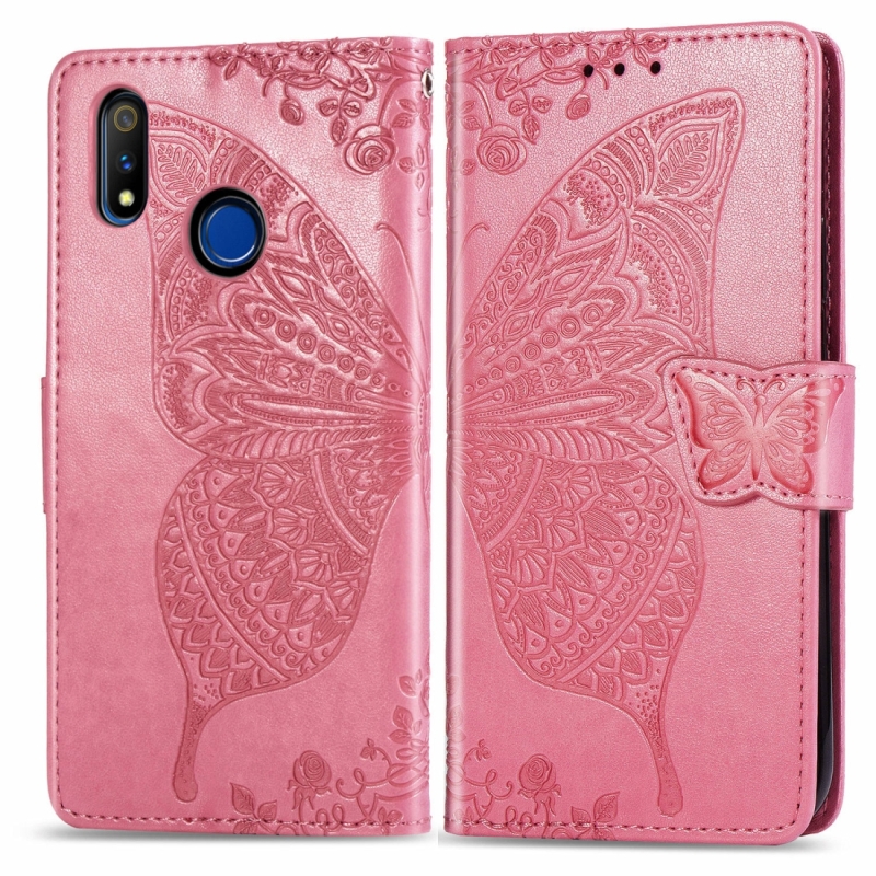 Voor OPPO Realme 3 Butterfly Love Flower reliëf horizontale Flip lederen draagtas met beugel/kaartsleuf/portemonnee/Lanyard (roze)