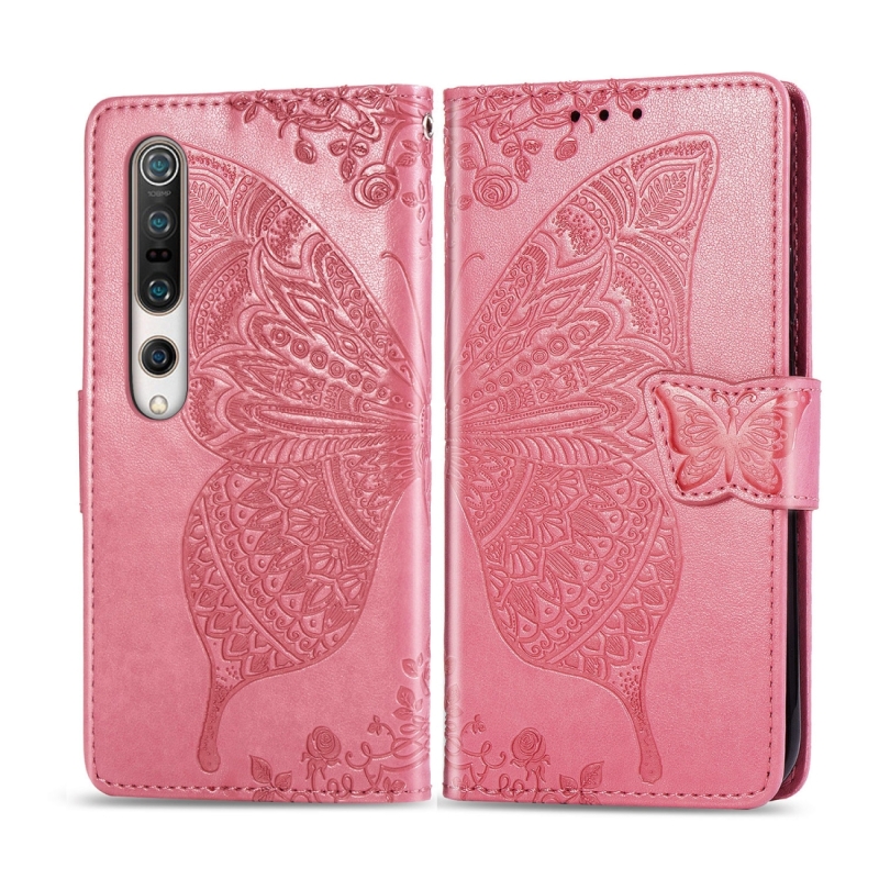 Voor Xiaomi 10 Butterfly Love Flower Embossed Horizontal Flip Lederen Hoes met beugel / Kaart slot / Portemonnee / Lanyard (Roze)