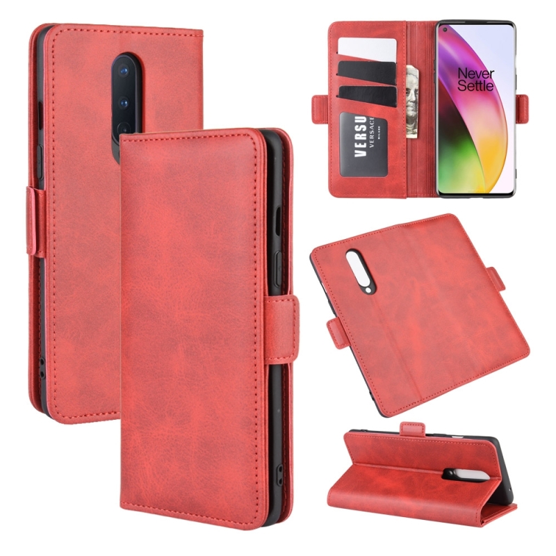 Voor OnePlus 8 Dual-side Magnetic Buckle Horizontal Flip Leather Case met Holder & Card Slots & Wallet(Red)