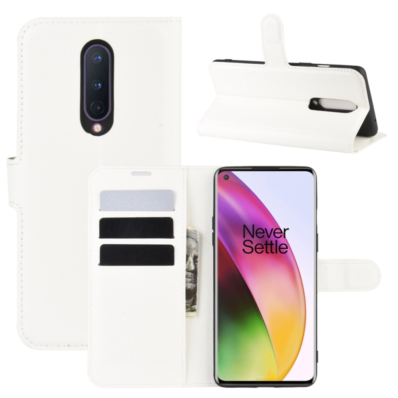 Voor OnePlus 8 Litchi Texture Horizontal Flip Protective Case met Holder & Card Slots & Wallet(White)