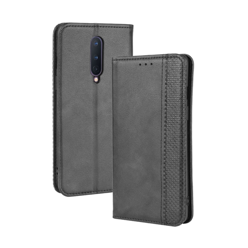 Voor OnePlus 8 Magnetic Buckle Retro Crazy Horse Texture Horizontal Flip Leather Case with Holder & Card Slots & Photo Frame(Black)