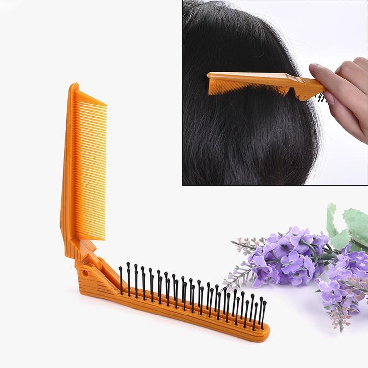 Draagbare Travel Folding Comb Anti-statische Massage Comb (Gele Houtnerf)