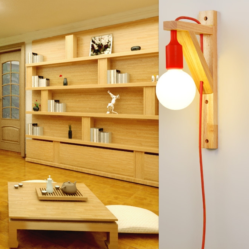 Eenvoudige houten trap gangpad woonkamer muur lamp zonder lichtbron (rood)