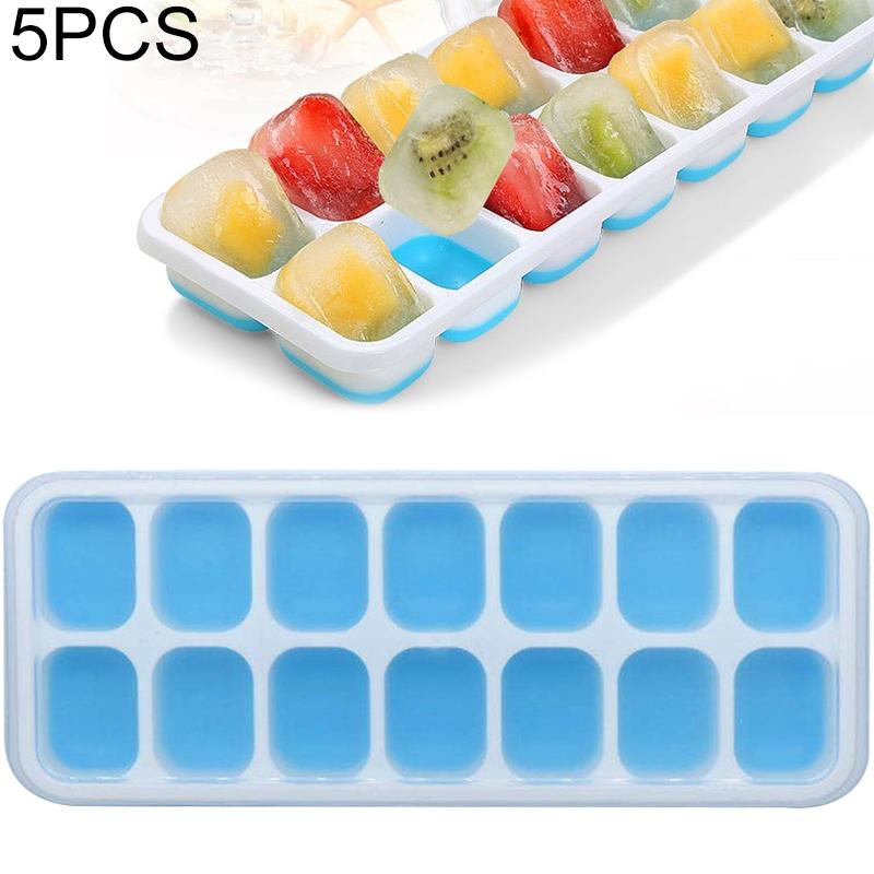 5 PCS 14 Grid Siliconen Ice Grid Household Square Ice Grid Siliconen Mal met deksel (Blauw)