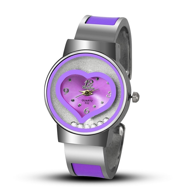 Hartvormige quartz horloge voor vrouwen (paars)