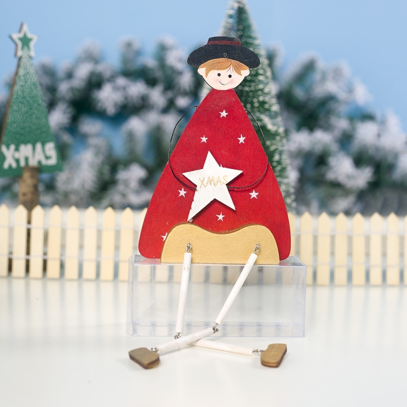 2 PC'S creatief kerst hout geschilderd Prins lange been prinses decoratie (jongen)