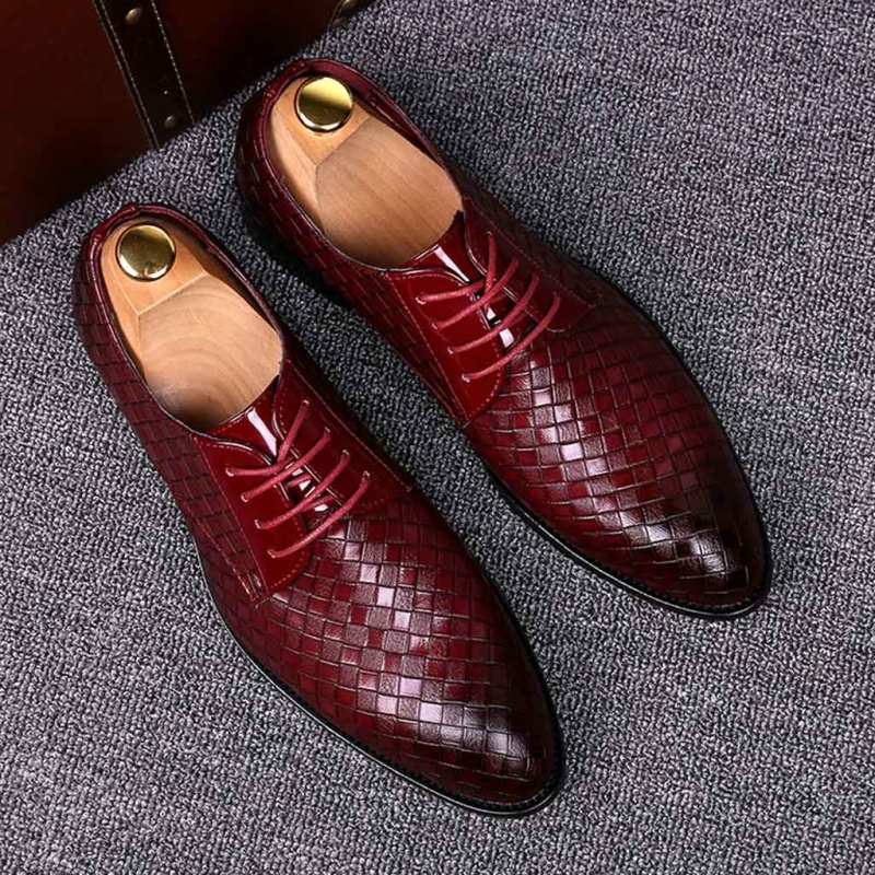 Mannen Business jurk schoenen krokodil lederen schoenen puntige strips Brock casual schoenen grootte: 42 (rood)