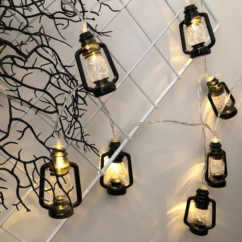 3m 20LEDs Kerst lantaarn Festival decoratie retro kerosine lamp LED-tekenreeks (zwart)