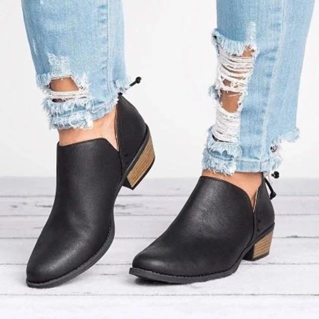 Herfst en winter puntige lage hakken laarzen vrouwen lage buis laarzen schoenmaat: 41 (zwart)