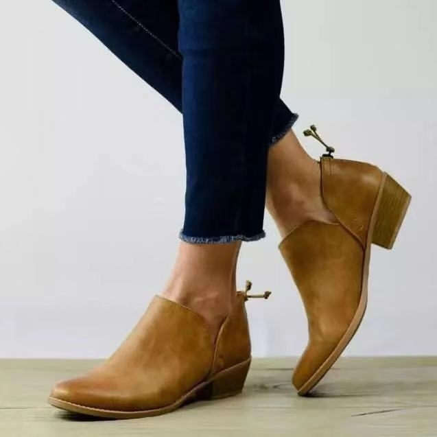 Herfst en winter puntige lage hakken laarzen vrouwen lage buis laarzen schoenmaat: 41 (bruin)