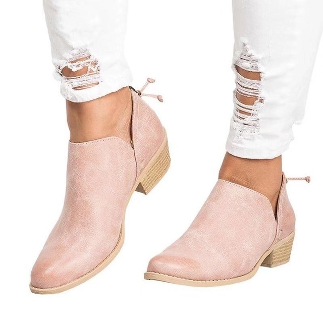 Herfst en winter puntige lage hakken laarzen vrouwen lage buis laarzen schoenmaat: 41 (roze)
