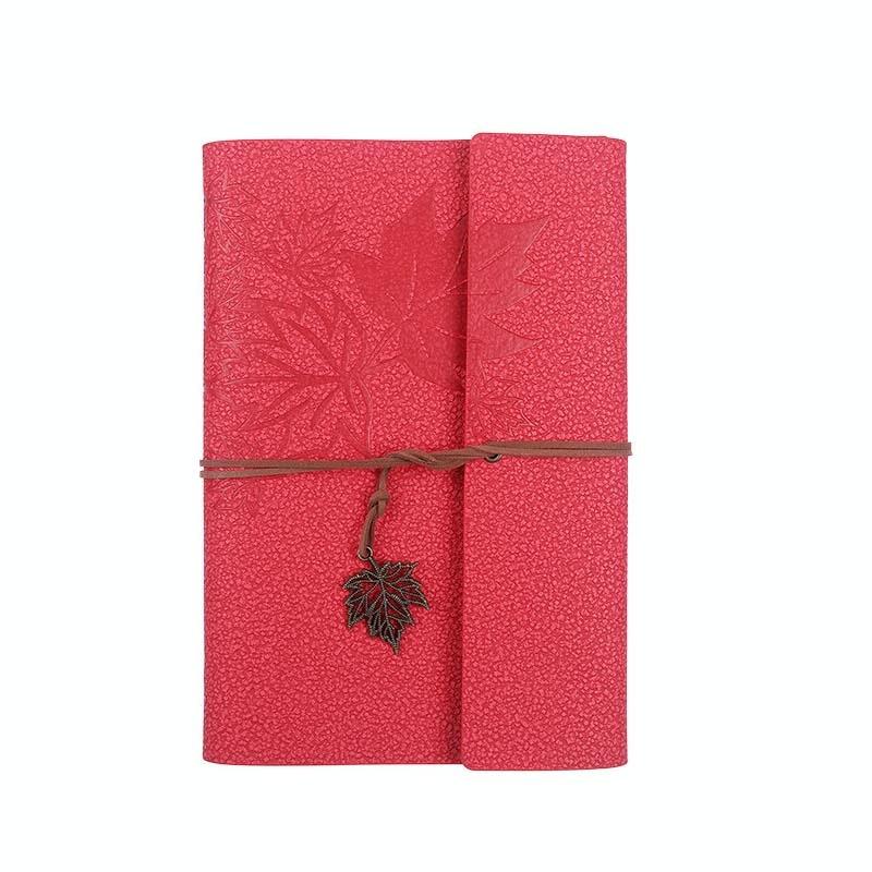 A5 PU Maple Retro Bandjes Handboek Losbladige Notebook(Rood)