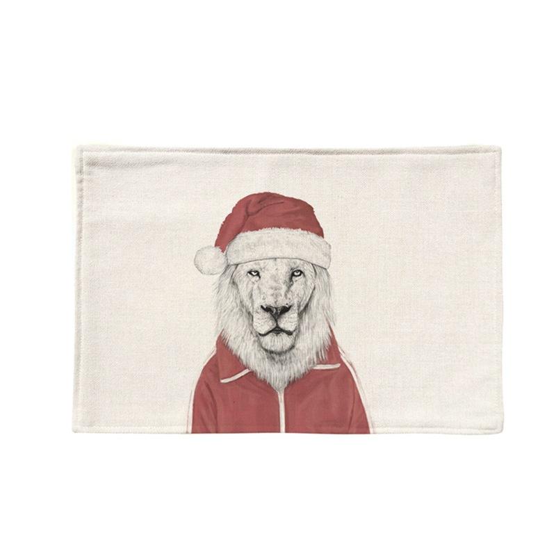 2 stks Flax Kerst Cartoon Animal Placemat Eettafel Potholder Specificatie: Dubbellaag (Leeuw)