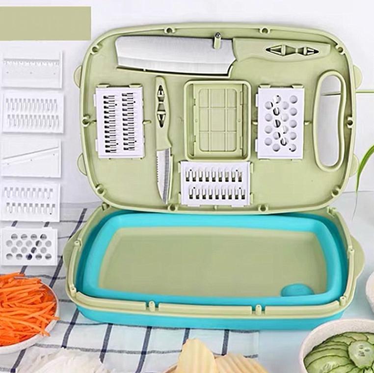 9 in 1 Folding Cutting Board Plastic Multi Function Household Cutting Board Keuken Antibacteriële Meeldauw Snijplank Snijmes Set (Gesloten Groen)