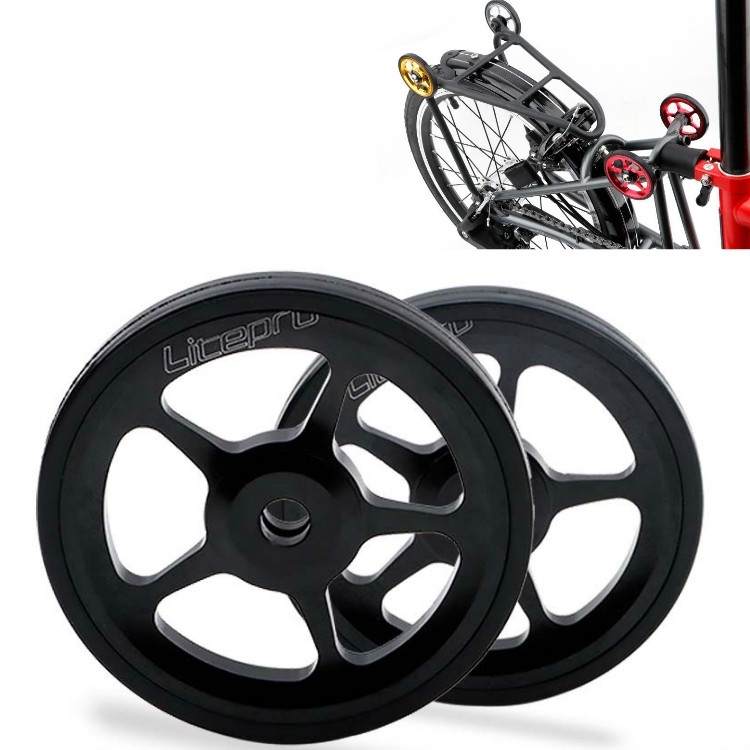 1 paar Litepro opvouwbare fiets gemodificeerde draagbare pushwiel CNC Cart Wheel (Zwart)