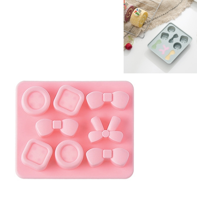 6 PCS Bowknot Silicon Ice Tray Mold Candy Button Vorm Chocolate Mold Baking Ice Tool (Roze)