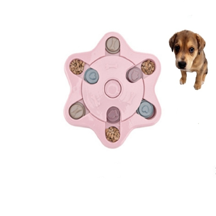 Huisdier speelgoed hond voedsel draaitafel eten puzzel anti-Smashing hond Bowl leveringen stijl: zeshoek stijl (roze)