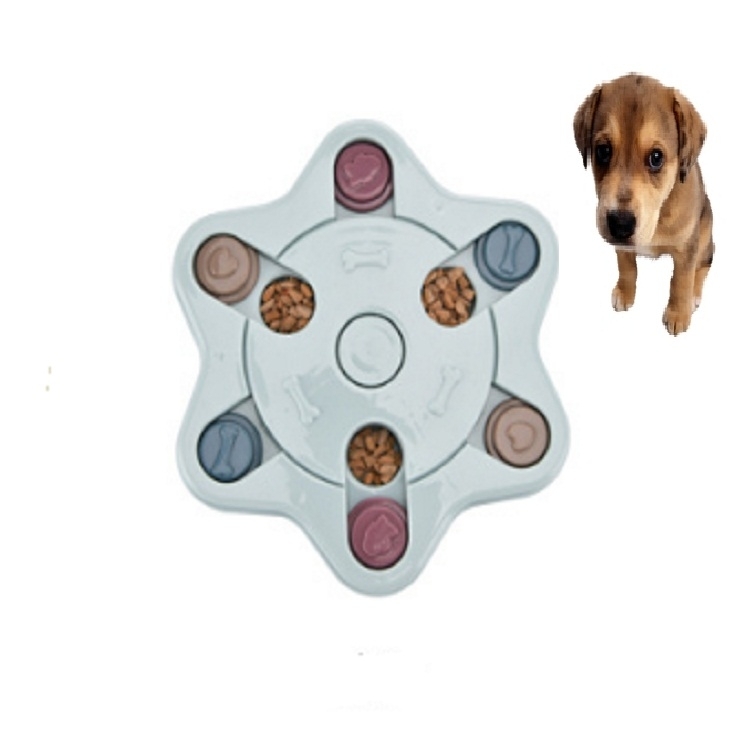 Huisdier speelgoed hond voedsel draaitafel eten puzzel anti-Smashing hond Bowl supplies stijl: zeshoek stijl (blauw)