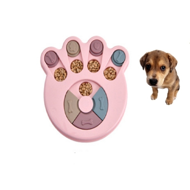 Huisdier speelgoed hond voedsel draaitafel eten puzzel anti-Smashing hond Bowl leveringen stijl: voetafdruk stijl (roze)