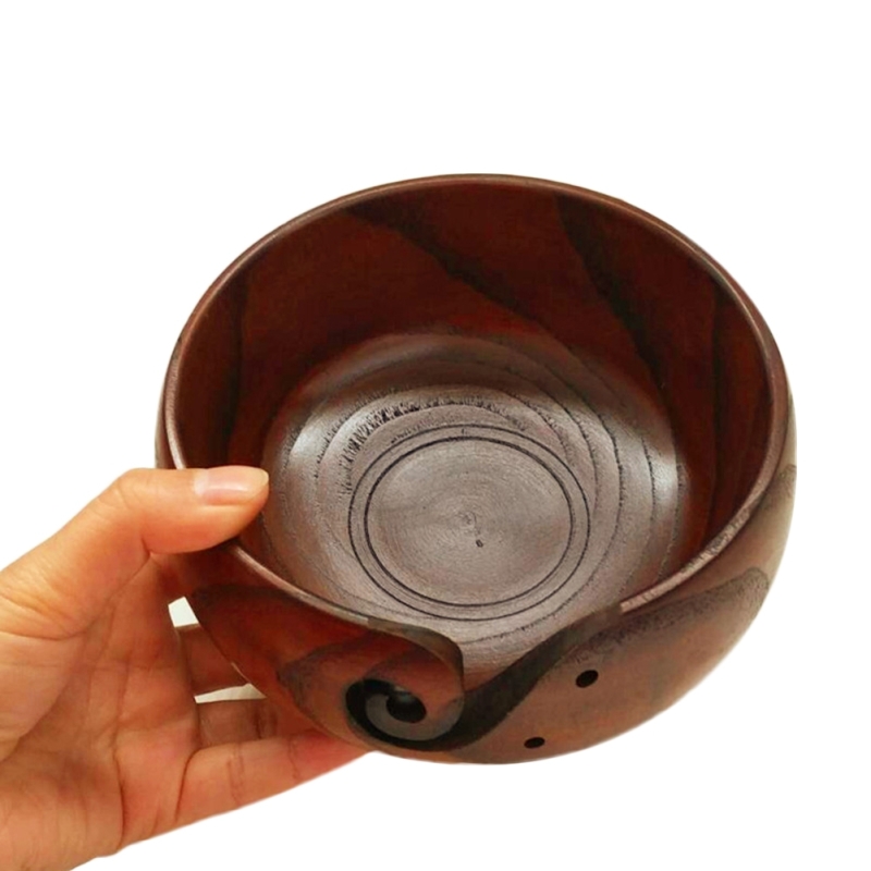 Handgemaakte logs houten Bowl ronde wol textiel organisator vak grootte: 17-20cm