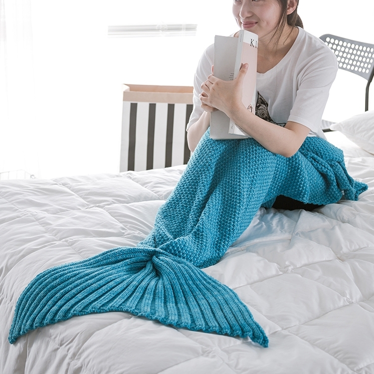 Mermaid Tail Blanket voor volwassen super zachte slaap gebreide dekens grootte: 90 X50cm (Blauw)