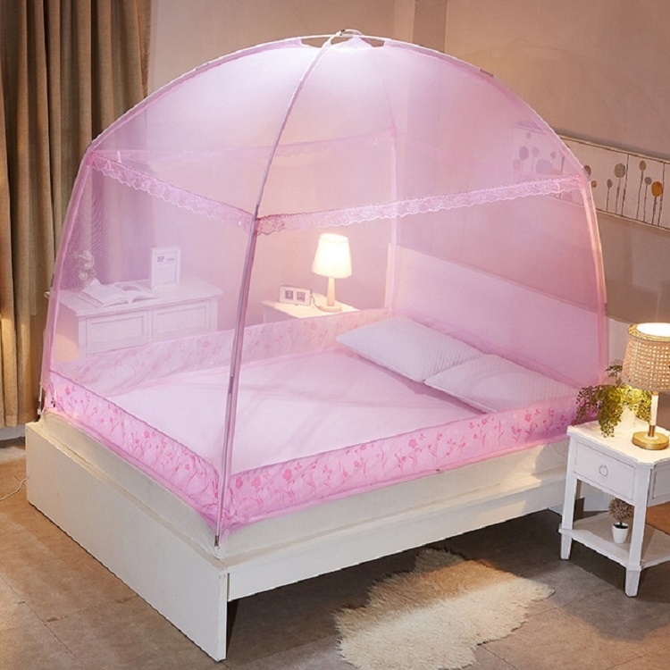 Huishoudelijke rits opvouwbare Yurt Klamboe Grootte:150x200 cm(Roze)