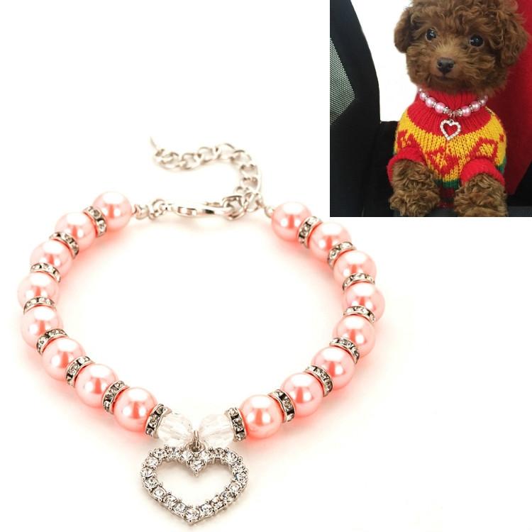 5 PCS Pet Supplies Pearl Ketting Pet Collars Kat en Hond Accessoires Maat: L (Roze)