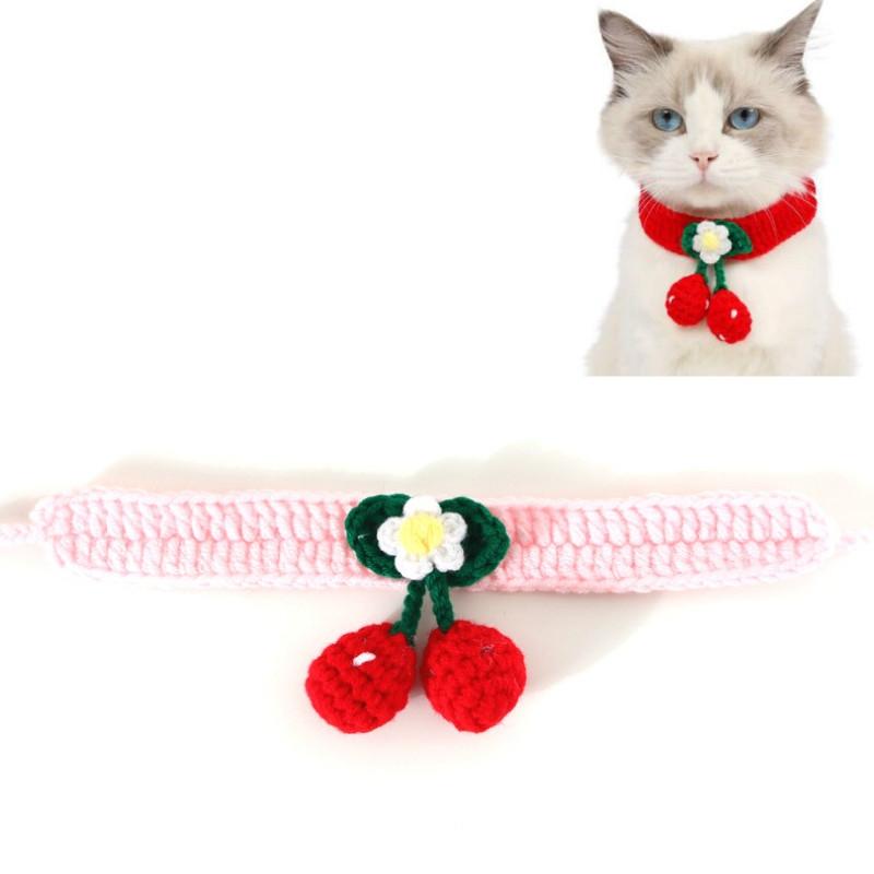 3 PCS Pet Handgemaakte wol kersen kat halsband bib verstelbare ketting specificatie: S 20-25cm (Roze)