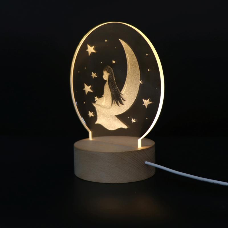 3D Sfeer decoratieve licht acryl innerlijke gesneden LED Night Light Creative Girl Table Lamp (Moon Girl)