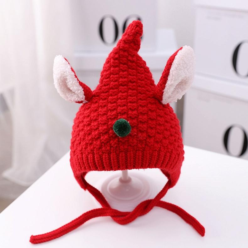 MZ9943 Spiked Rabbit Ears Gebreide Hoed Baby Herfst en Winter Oor bescherming cap warme wollen hoed grootte: One Size (Red)