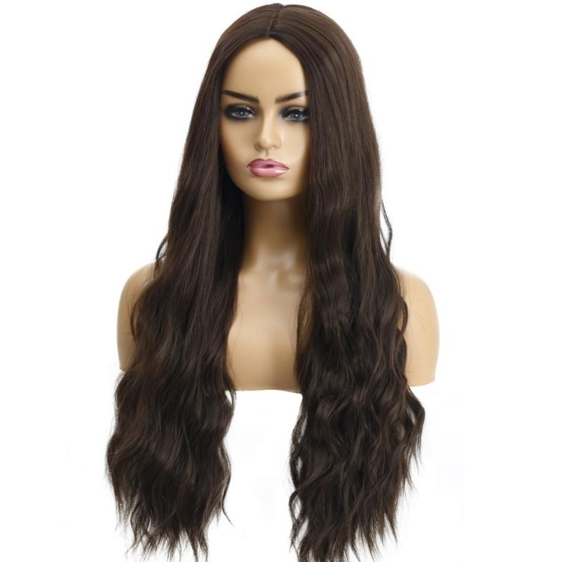 Dames Golvende Krullend Haar Wig Gradiënt Long Curly Hair Wig (WIG-345E (Black Brown))