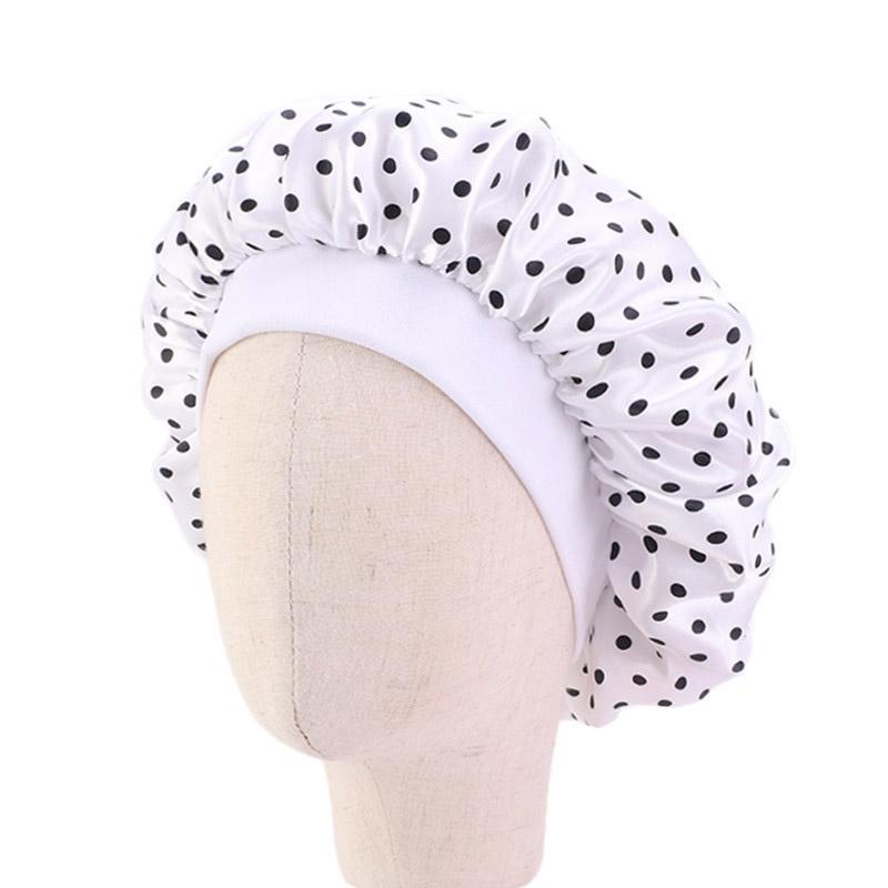 3 PCS K-14 Kinderen gedrukt Satin Nightcap verstelbare Stretch Hair Care Hat Shower Cap Grootte: One Size (White Dots)