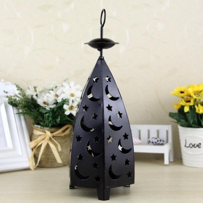 Iron Night Light Rural Retro Wind Light Candlestick Decoratie (Zwart)