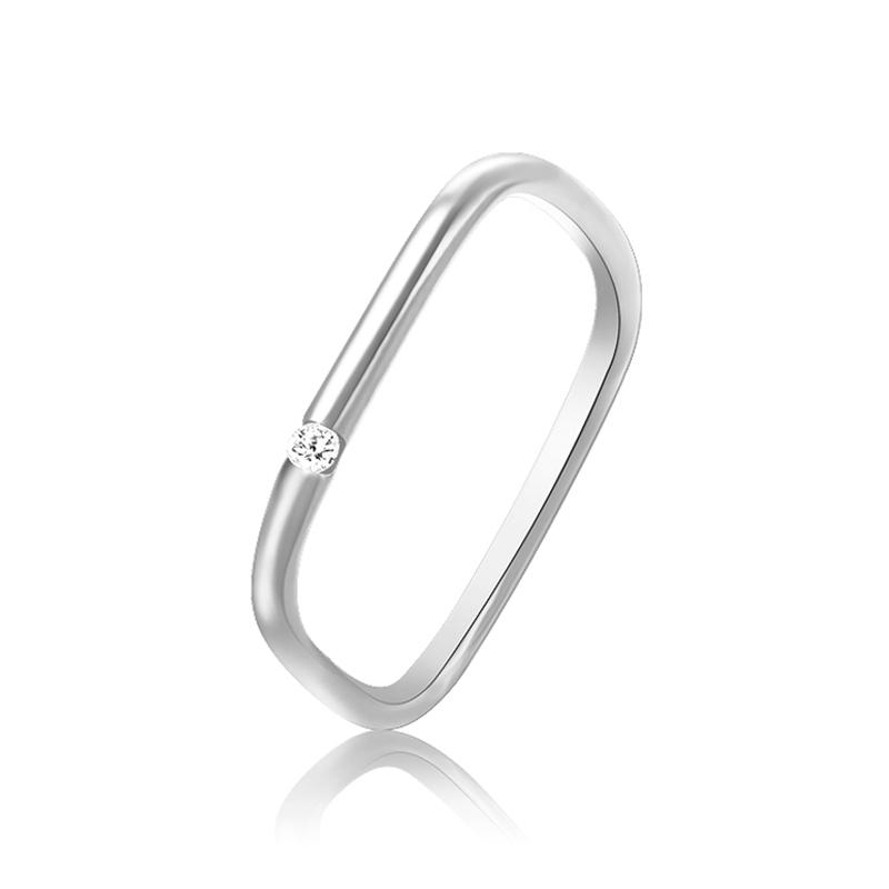 925 Sterling Silver Small Square Plain Ring Grootte: Nr. 12 (US No. 6)(Witgoud)