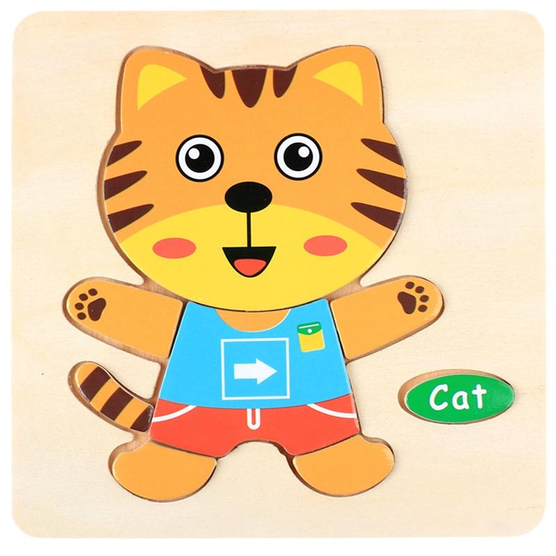 5 PCS Kinderen Houten 3D Puzzel Baby Educatieve Vroeg Onderwijs Speelgoed (Kitten)