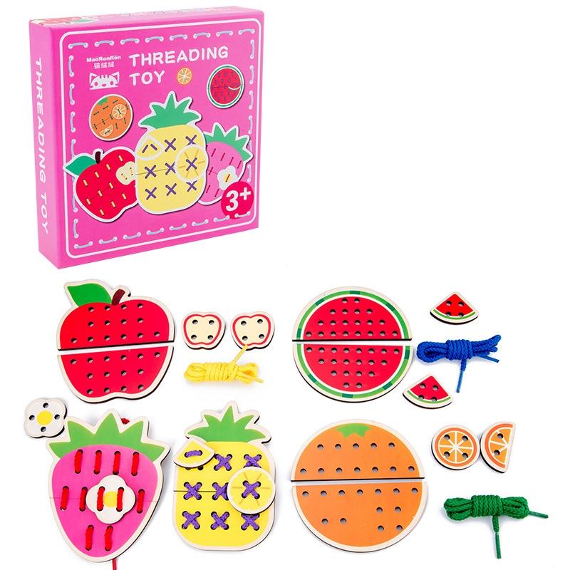 KBX-314 Kinderen Educatieve Fruit Animal Threading Board Baby Early Education Houten Speelgoed (Fruit)