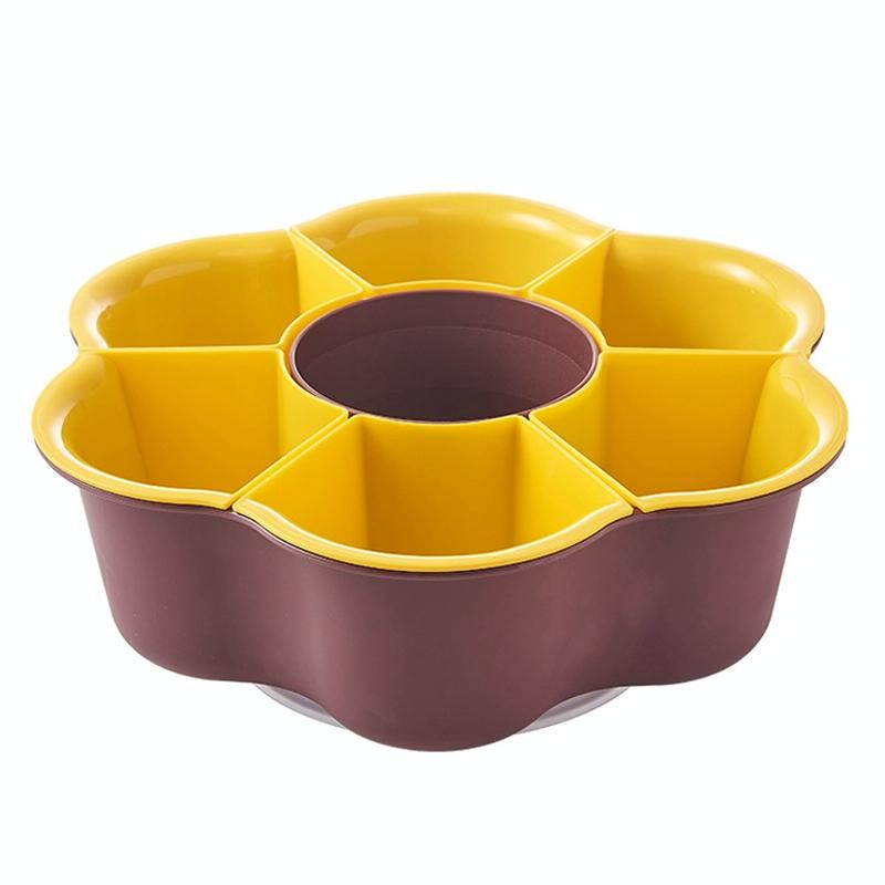 Draaibare Hot Pot Groente & Fruit Platter Household Compartment Plastic Two Layers Drain Basin (Red Brown)