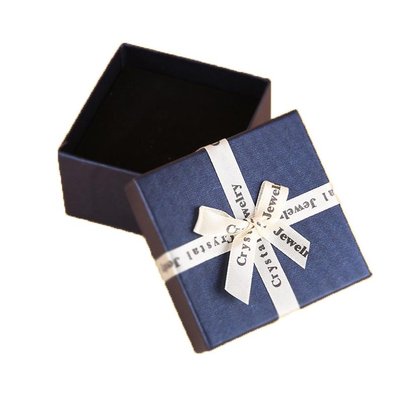 10 STUKS Bowknot Sieraden Gift Box Vierkante Sieraden Papier Verpakking Doos Specificatie: 6.2x6.2cm (Donkerblauw)