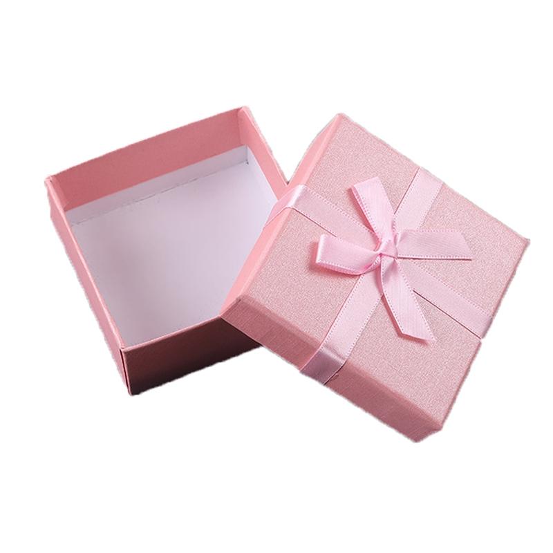 10 STUKS Bowknot Sieraden Gift Box Vierkante Sieraden Papier Verpakking Doos Specificatie: 8x8x3.5cm (Roze)