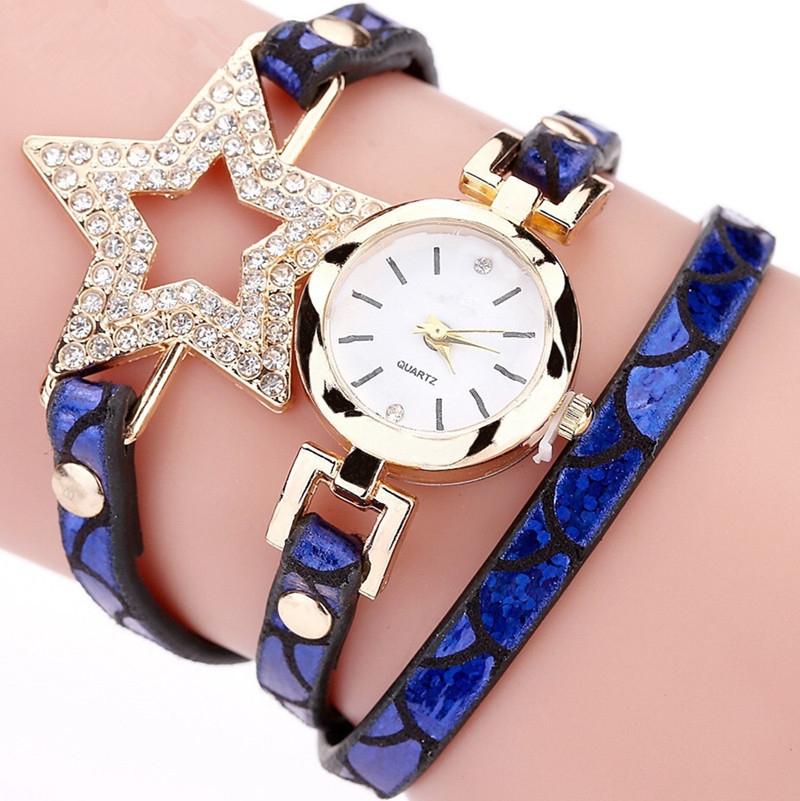 3 STUKS Dames Vijf-puntige Ster Heldere Lederen Riem Quartz Horloge Armband Horloge (Blauw)