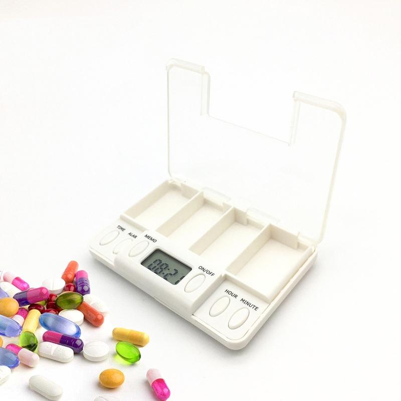 TF200 4-cel Smart Timed Reminder Portable Plastic Pill Box Pill Storage Box (Wit)