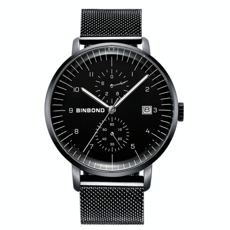 BINBONG B5029 mannen 3D gebogen scherm stijlvolle multifunctionele quartz horloge (zwarte mahs zwarte shell zwart oppervlak)