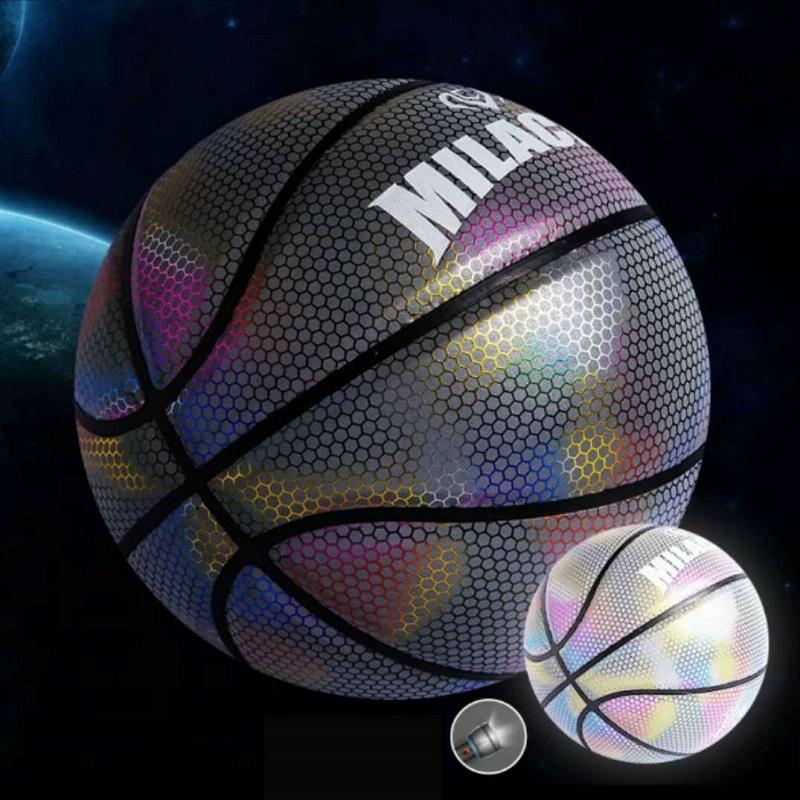 MILACHIC Nummer 7 Holografisch Reflecterend Basketbal Zichtbaar bij Night Rainbow Star Basketball (Neon Square 6725)