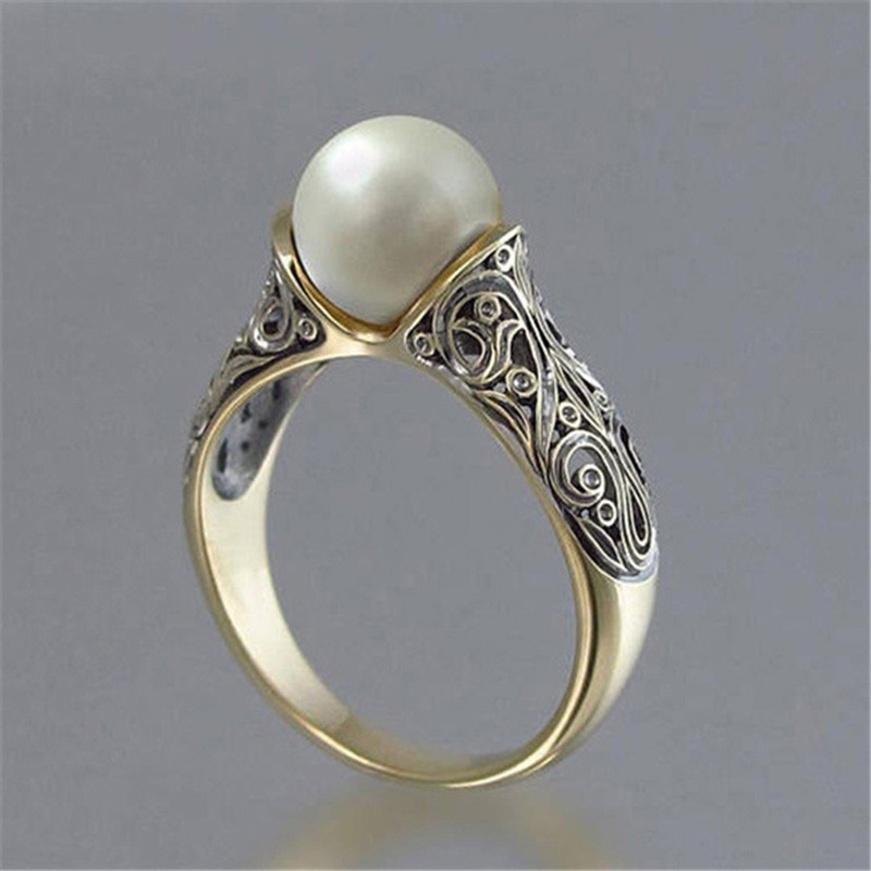 Vrouwen retro stijl ingelegd delicate synthetische Pearl Ring sieraden (6)
