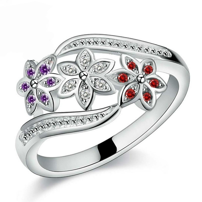 Tricolor bloem mode kleur staart Diamant ring (7)