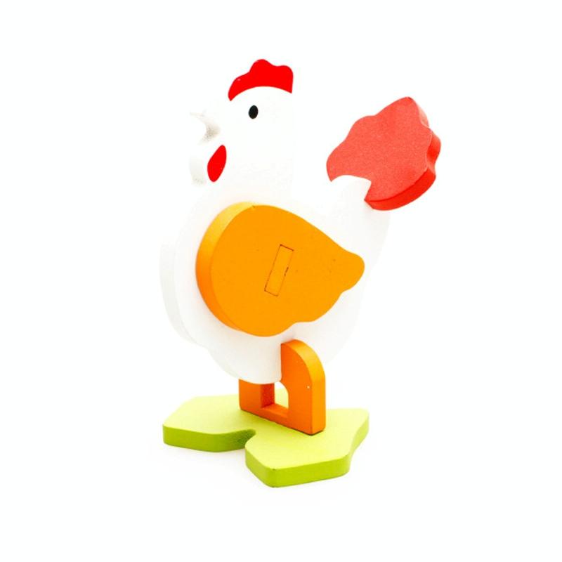 3 PCS Children Animal Three-Dimensional Wooden Puzzle Toys Handmade Model Early Learn Building Blocks Puzzle Toy( Cock)